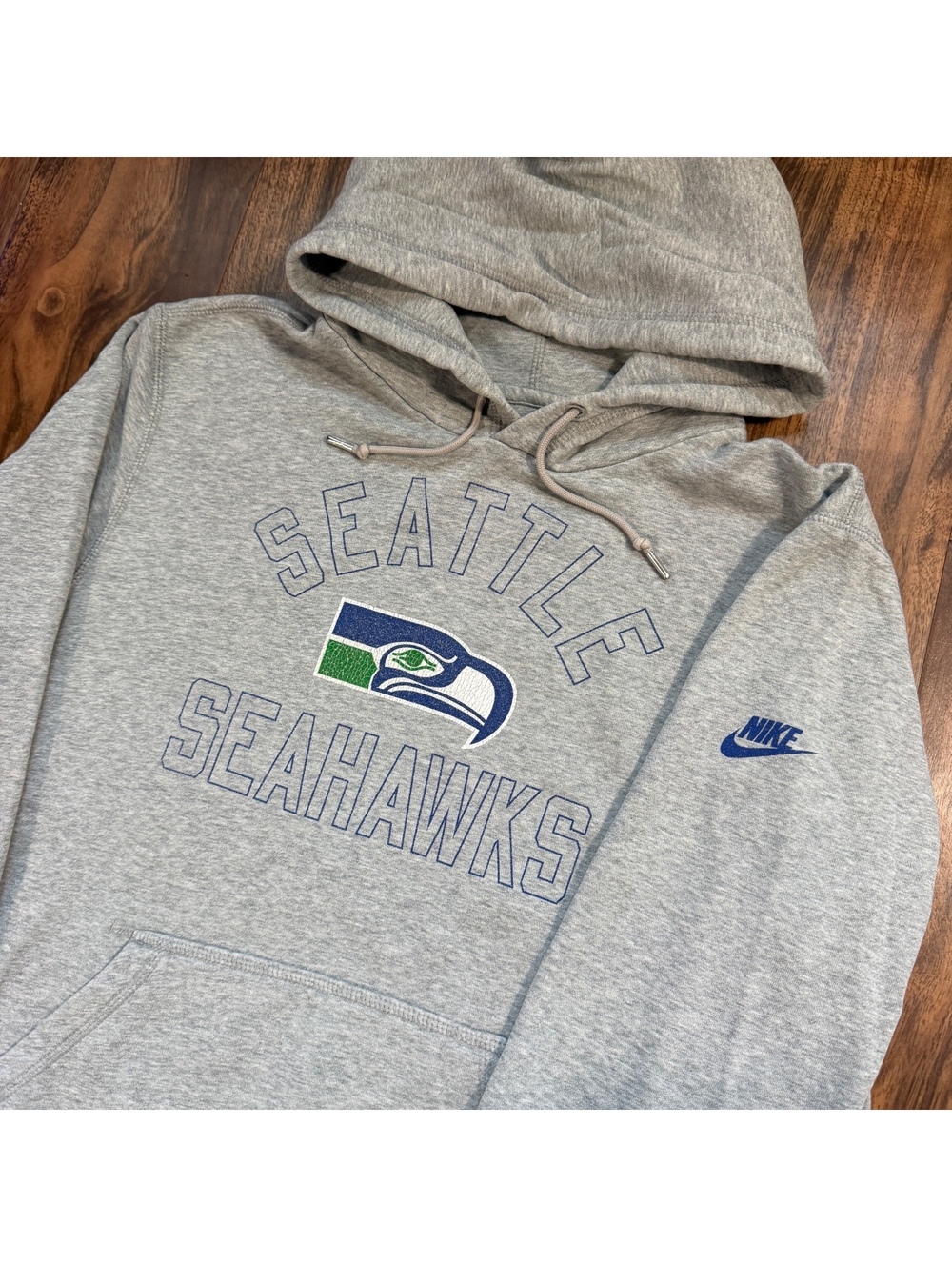 Seattle Seahawks Nike NFL Hoodie L Gray Sleeve Swoosh Throwback